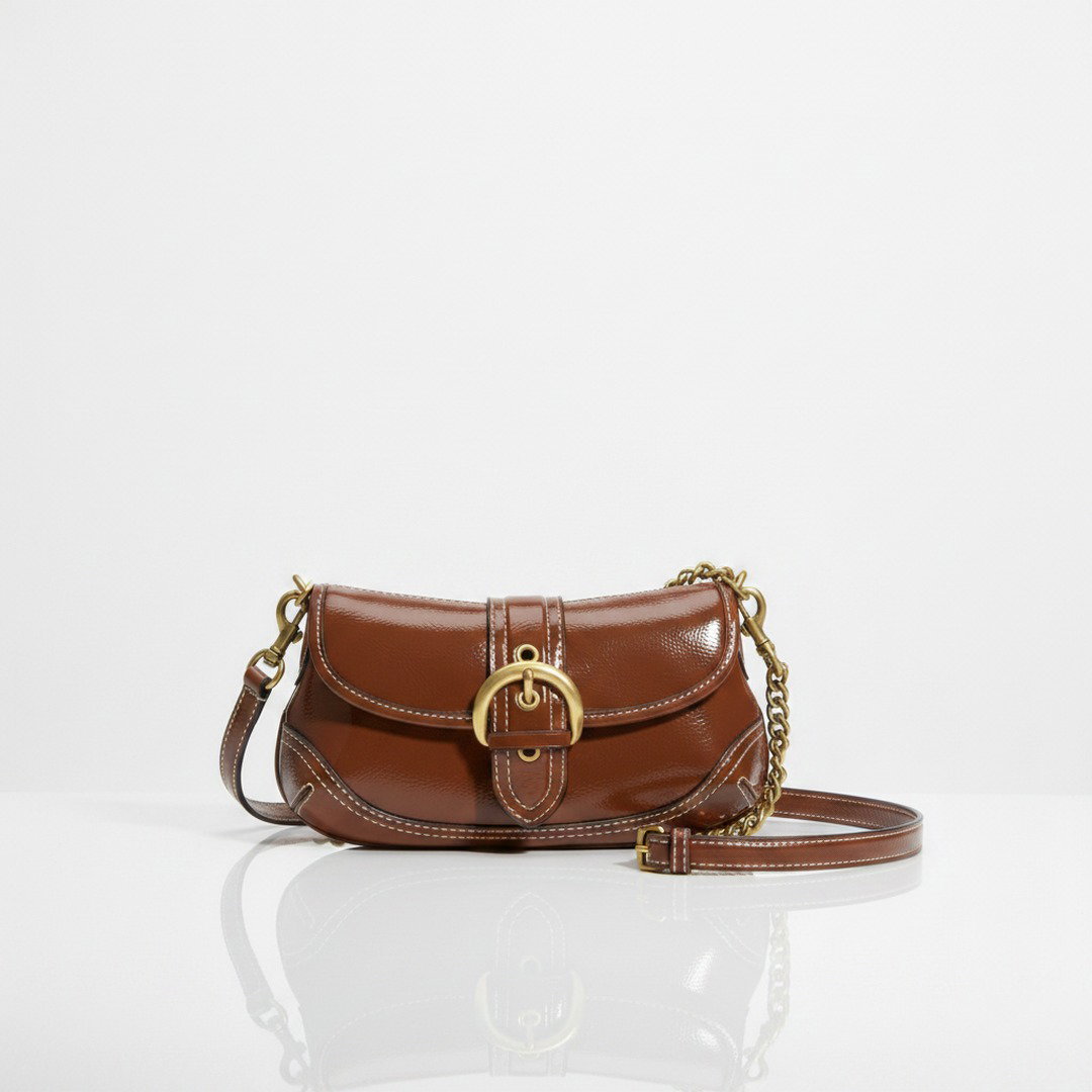 brown patent shoulder bag ireland chain flap crossbody 25cm