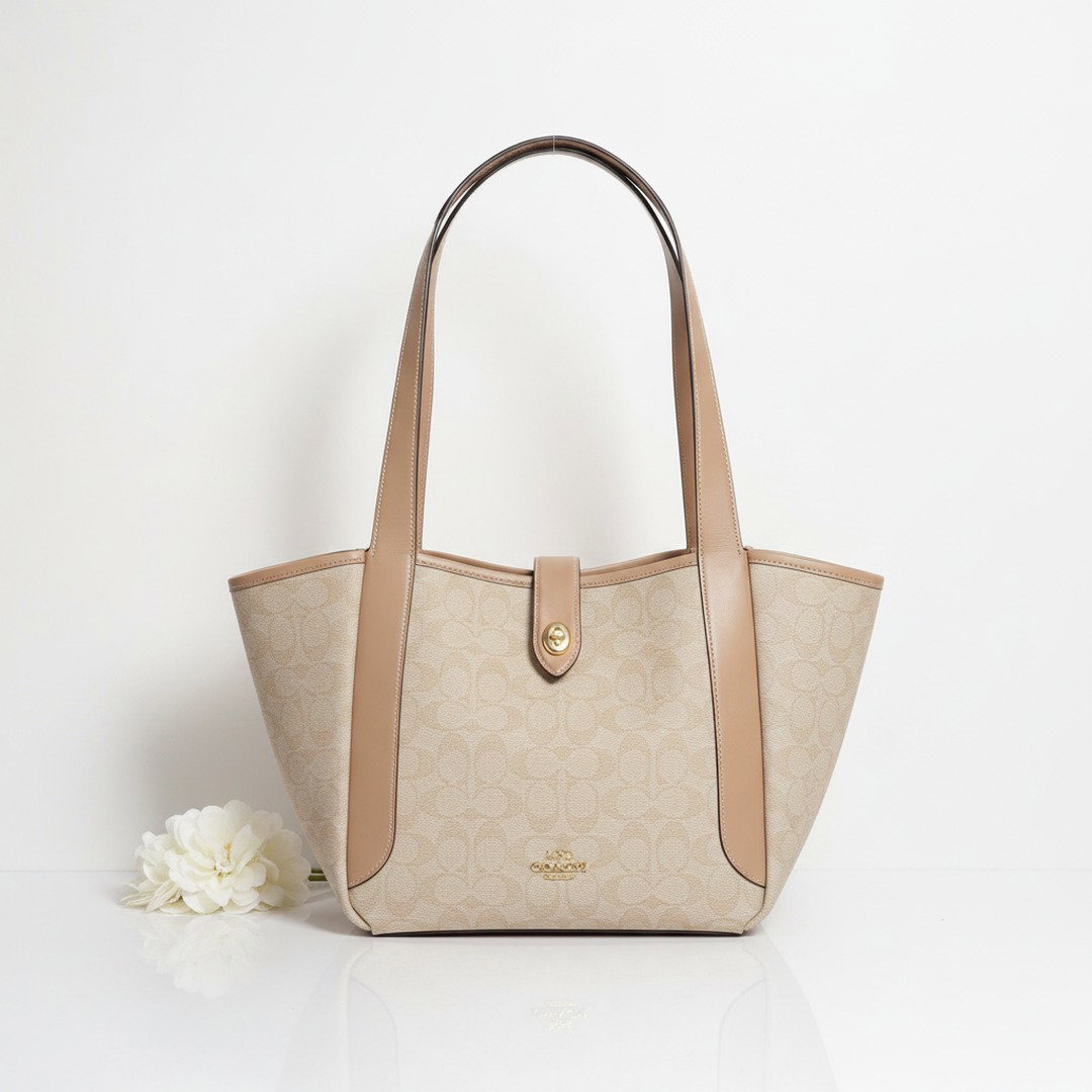 beige shoulder tote bag turn lock