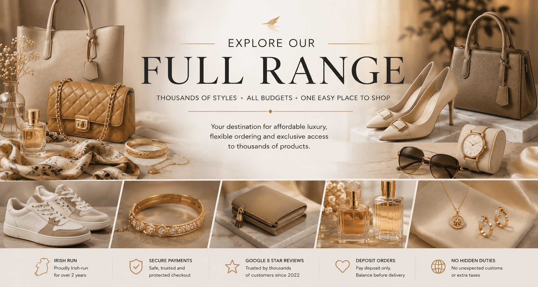 Explore Our Full Range full catalogue Ireland affordable luxury handbags and accessories